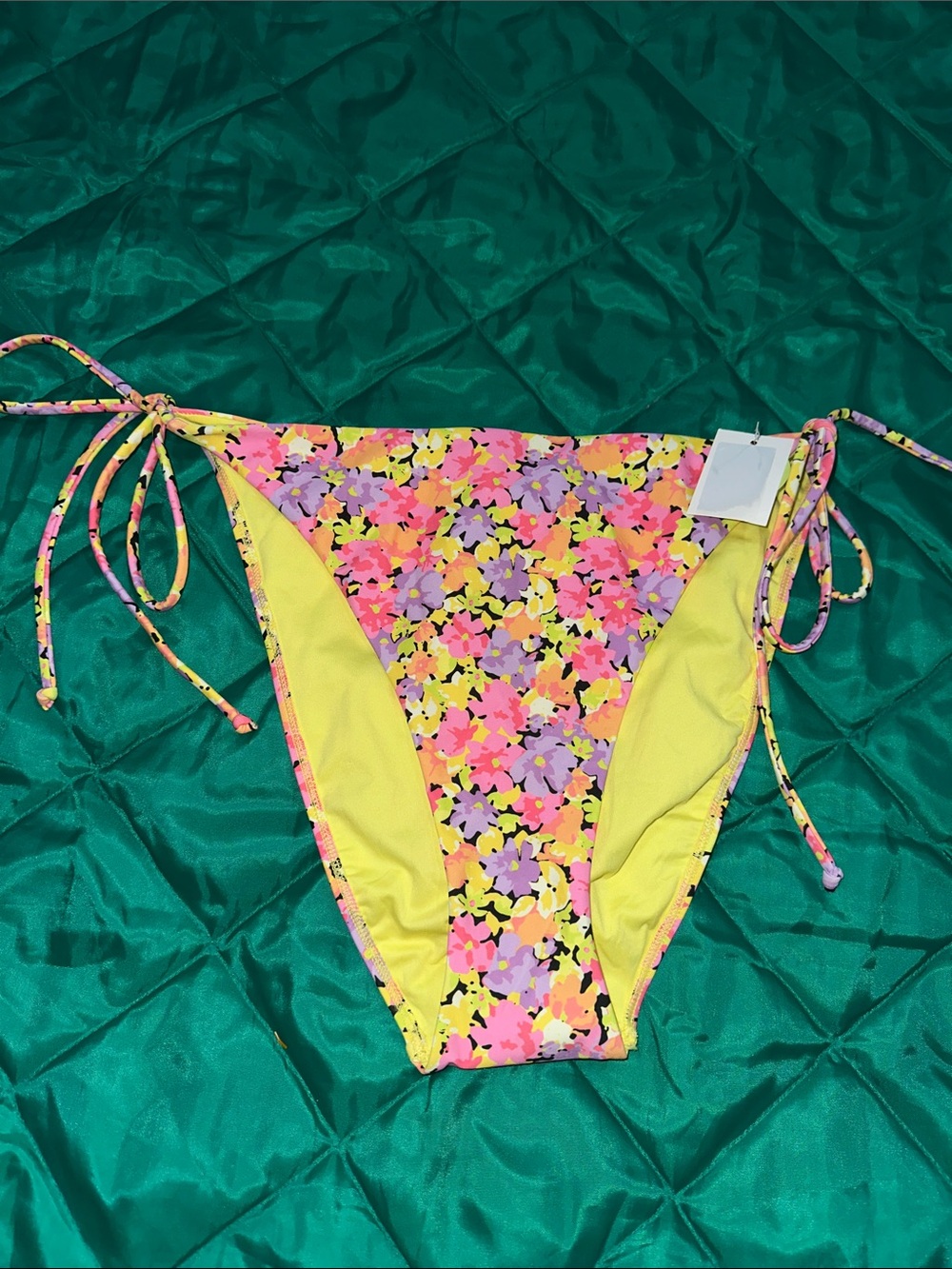 Forever 21  Floral Tie-Side Swim Bottoms - Yellow & Pink